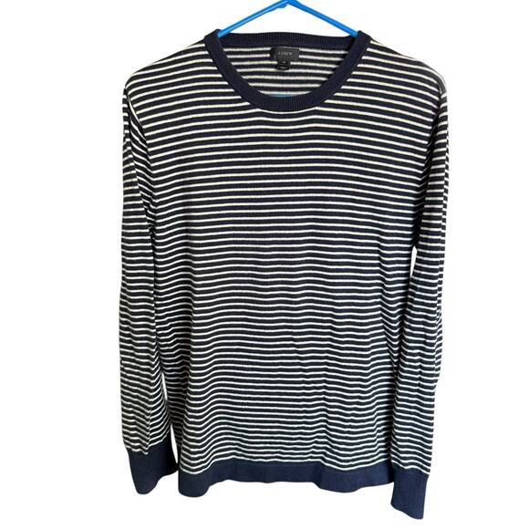 J Crew Pullover Cotton Sweater Men's M Striped Coastal Preppy Fishingcore L/S - Picture 1 of 9